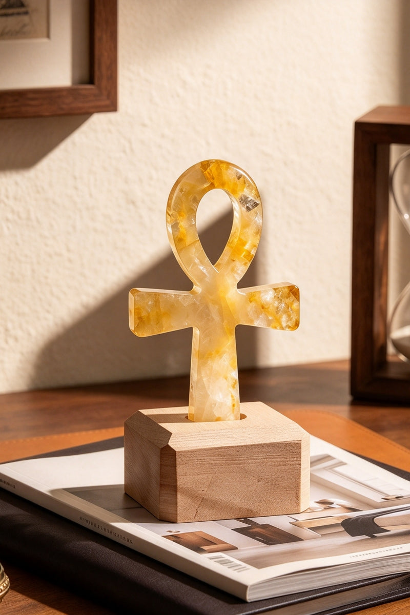 Natural Crystal Cross Ornament Home Decor with Free Holders