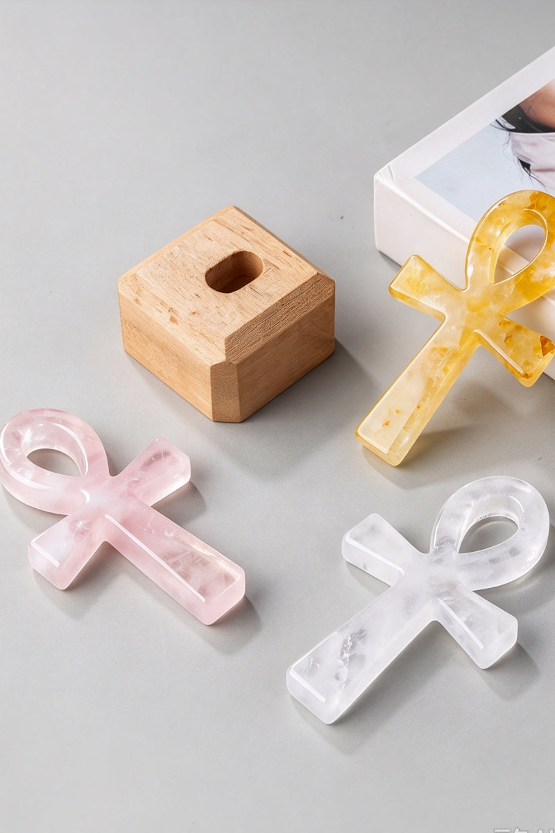 Natural Crystal Cross Ornament Home Decor with Free Holders