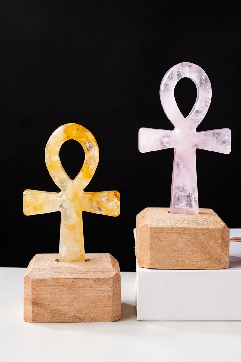 Natural Crystal Cross Ornament Home Decor with Free Holders