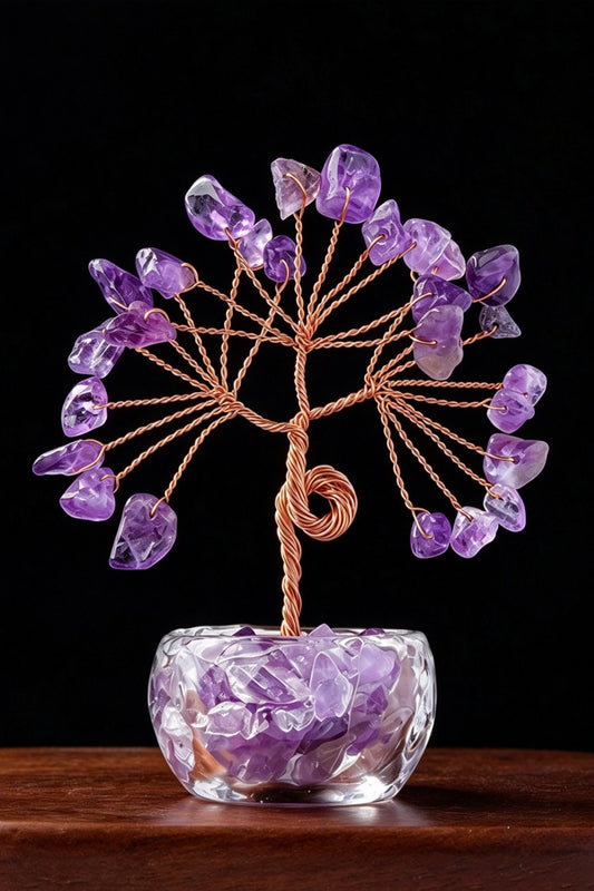 Natural Crystal Money Tree in a Glass Bowl Ornament 3.15"