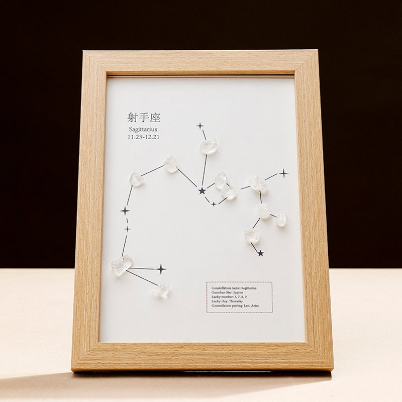 Natural Crystal Pebble Zodiac Photo Frame Ornament Home Decor
