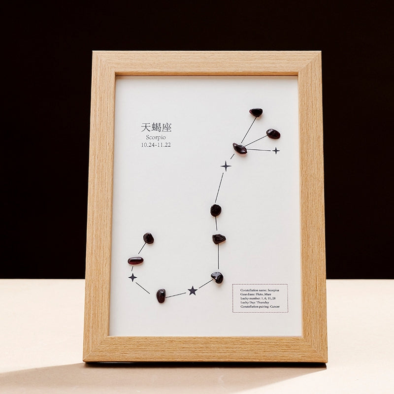 Natural Crystal Pebble Zodiac Photo Frame Ornament Home Decor