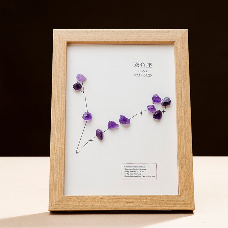 Natural Crystal Pebble Zodiac Photo Frame Ornament Home Decor