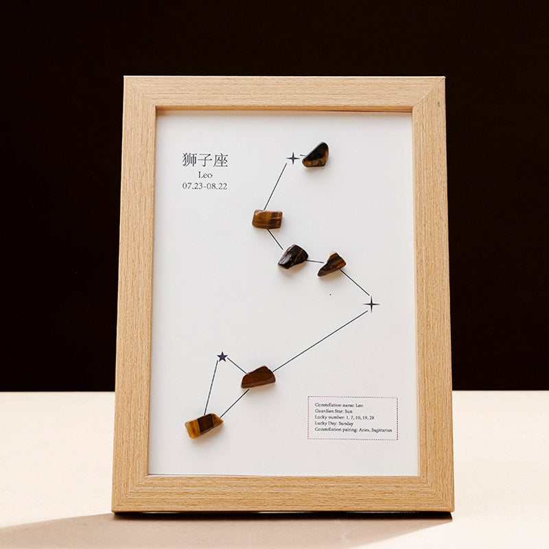 Natural Crystal Pebble Zodiac Photo Frame Ornament Home Decor