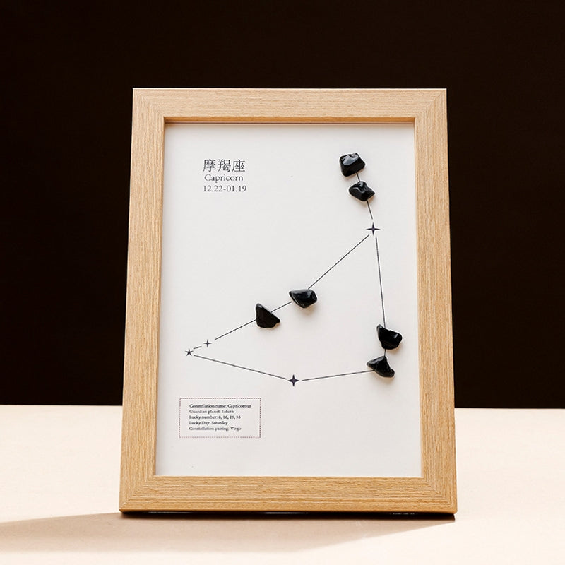 Natural Crystal Pebble Zodiac Photo Frame Ornament Home Decor