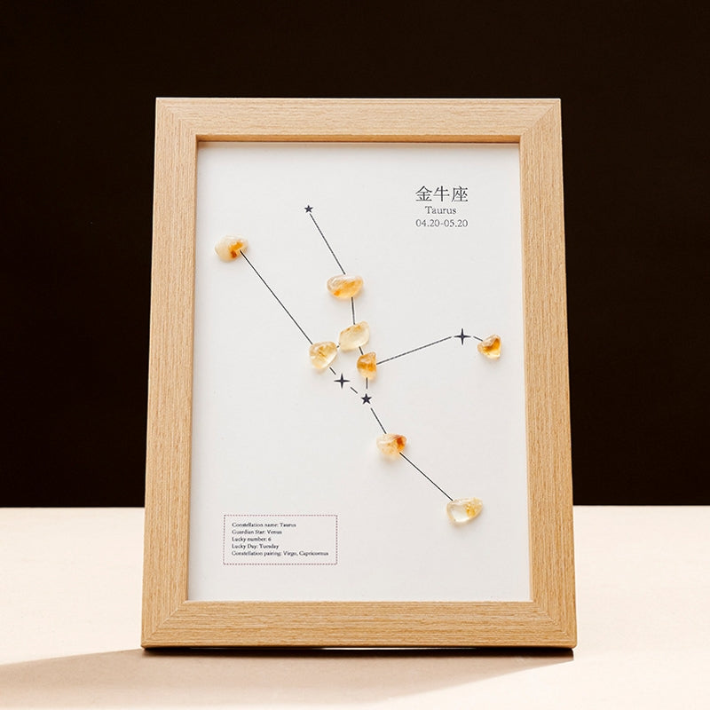Natural Crystal Pebble Zodiac Photo Frame Ornament Home Decor