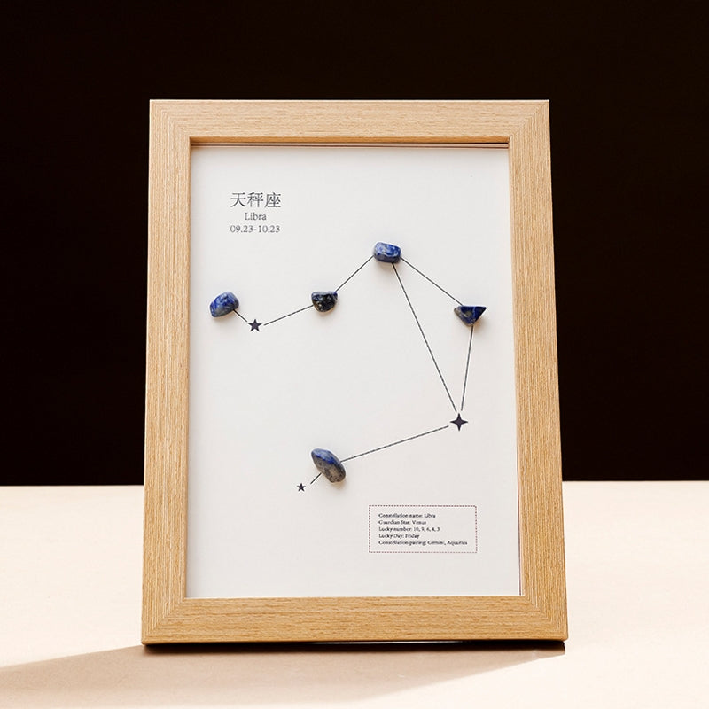 Natural Crystal Pebble Zodiac Photo Frame Ornament Home Decor