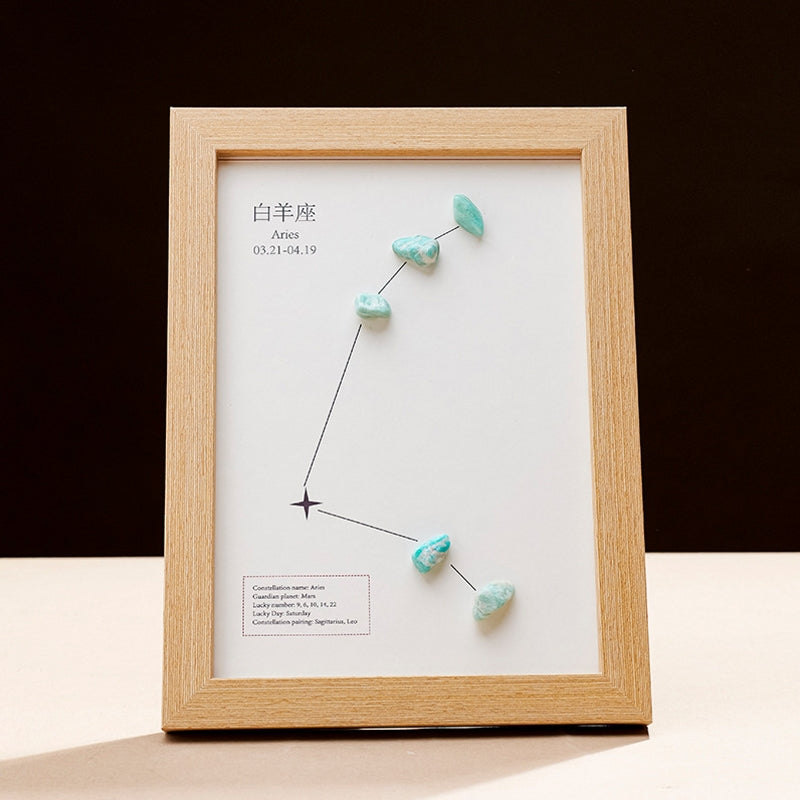 Natural Crystal Pebble Zodiac Photo Frame Ornament Home Decor