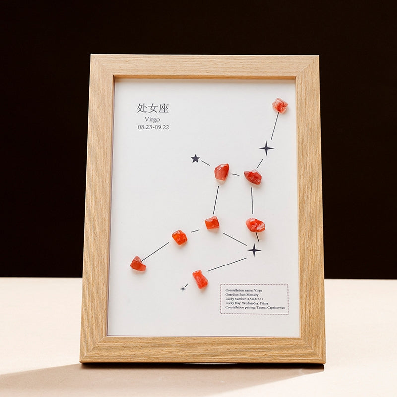 Natural Crystal Pebble Zodiac Photo Frame Ornament Home Decor