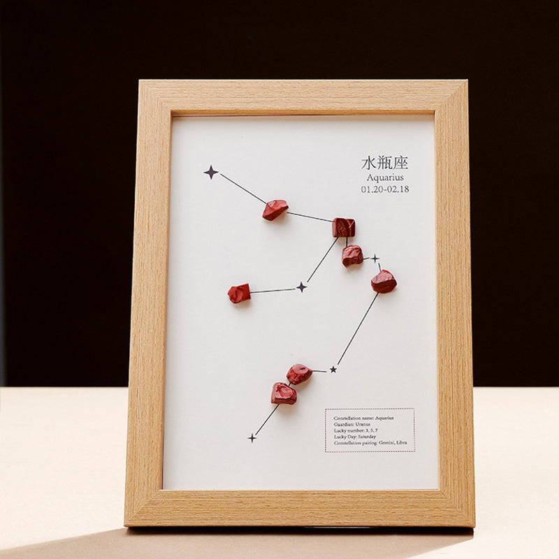 Natural Crystal Pebble Zodiac Photo Frame Ornament Home Decor
