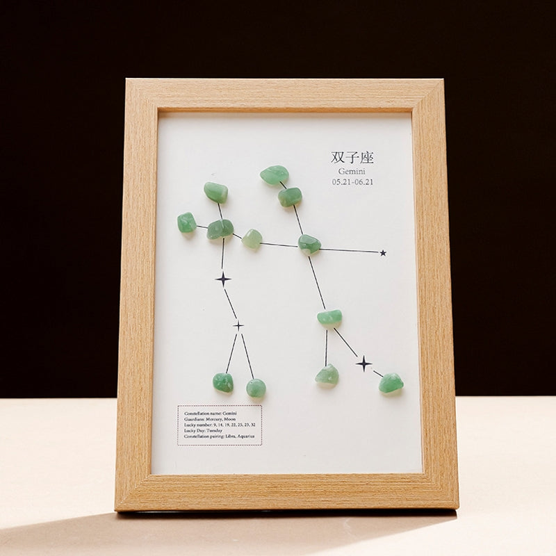 Natural Crystal Pebble Zodiac Photo Frame Ornament Home Decor