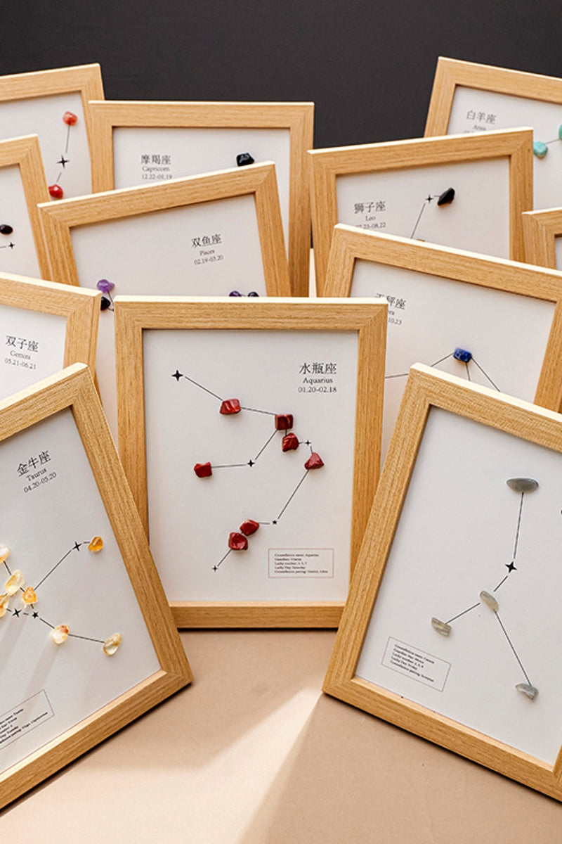 Natural Crystal Pebble Zodiac Photo Frame Ornament Home Decor