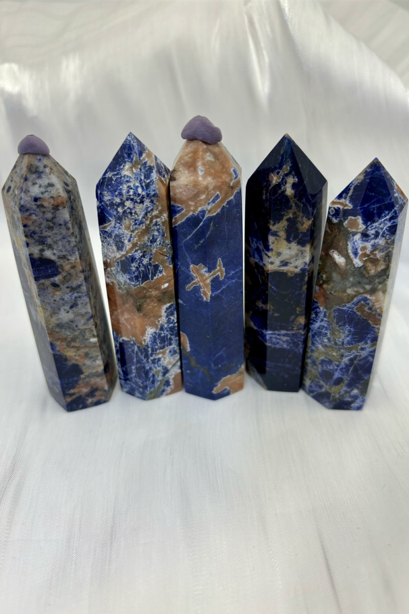 Natural Crystal Point Sodalite Healing UV Reactive Blue Wand