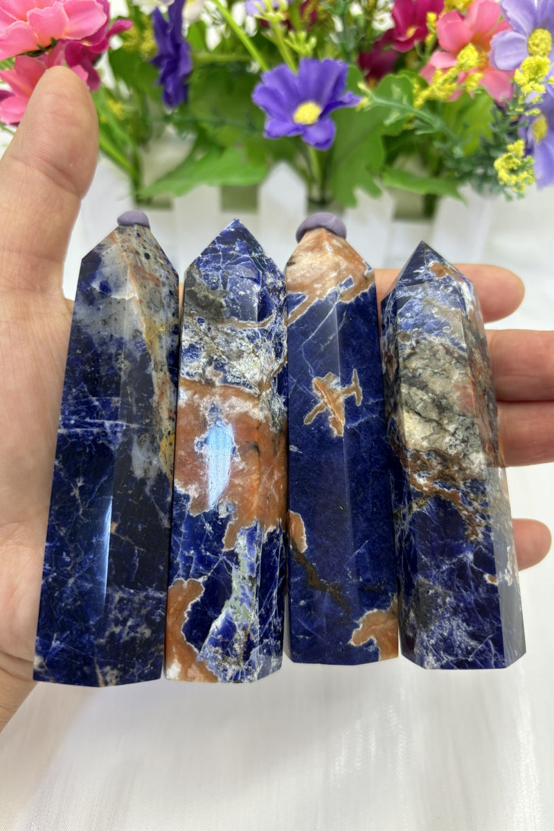 Natural Crystal Point Sodalite Healing UV Reactive Blue Wand