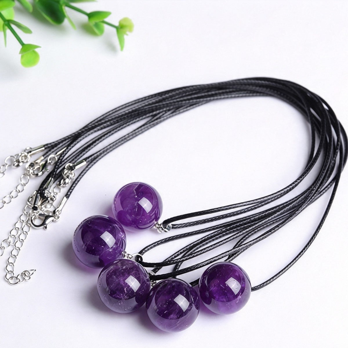 Natural Dreamy Amethyst Crystal Ball Pendant Necklace Sweater Chain