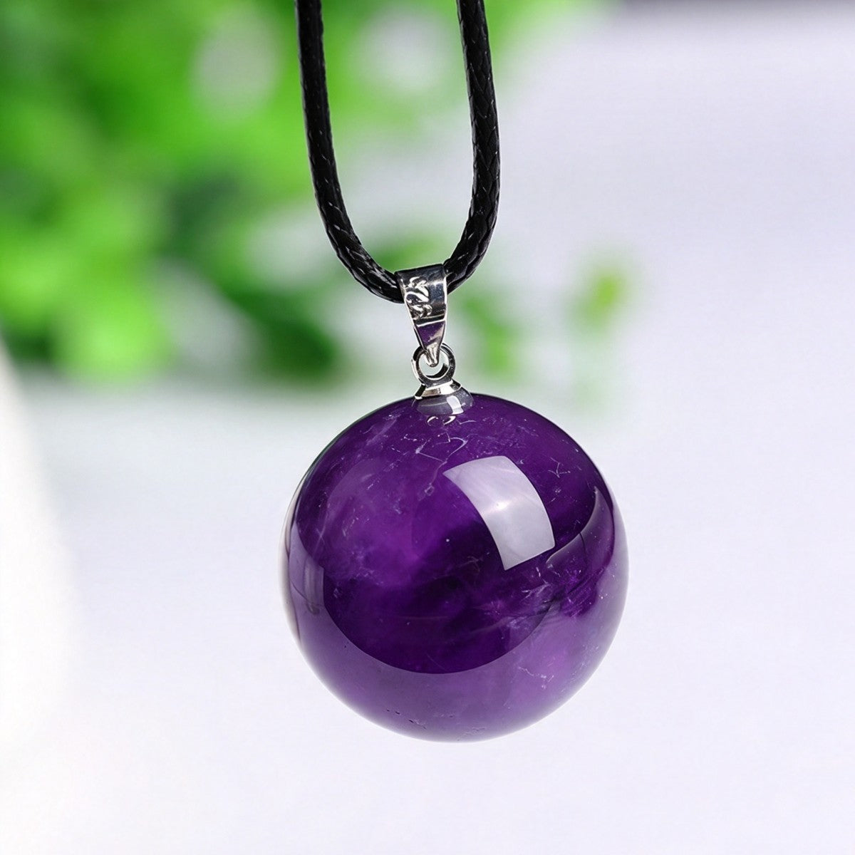 Natural Dreamy Amethyst Crystal Ball Pendant Necklace Sweater Chain