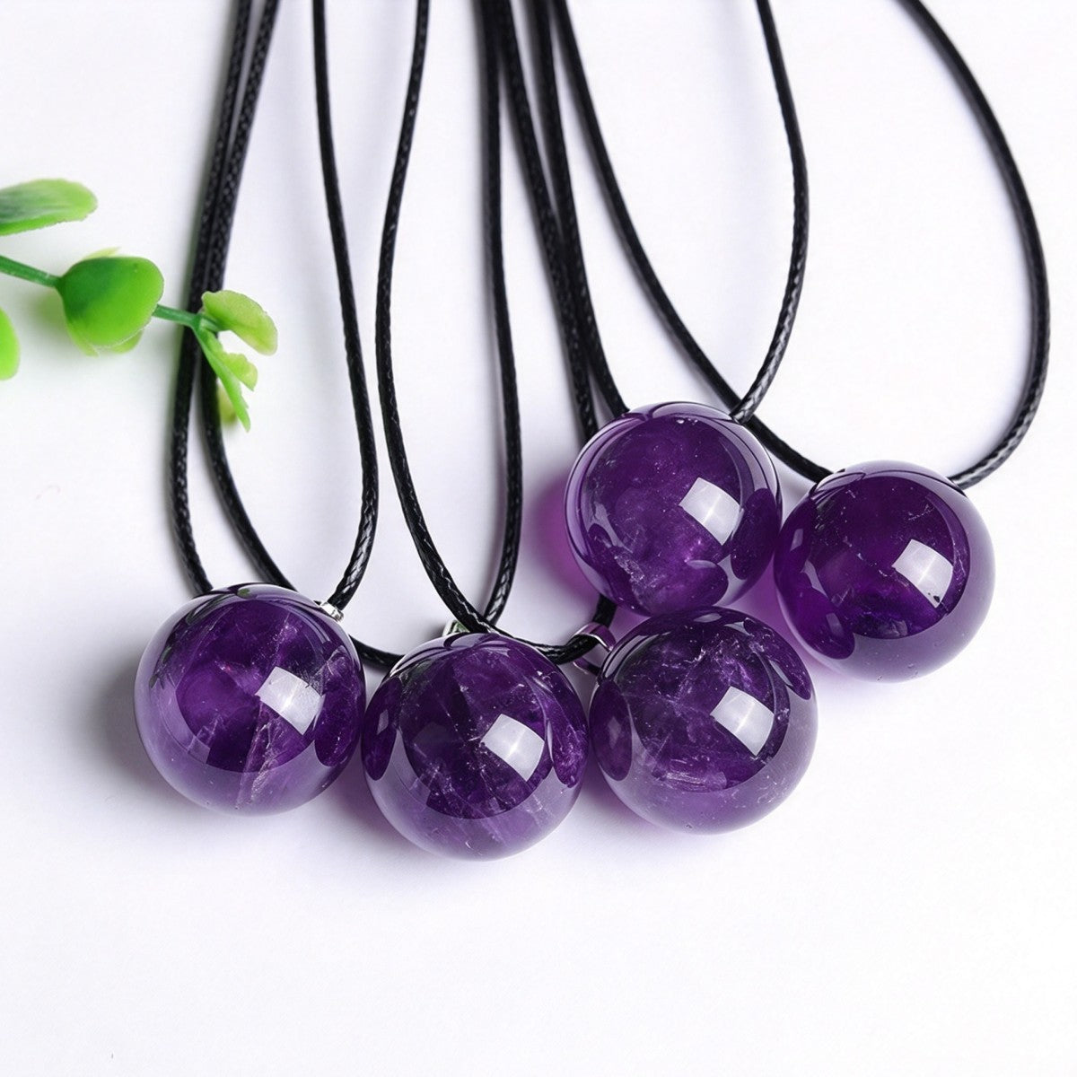 Natural Dreamy Amethyst Crystal Ball Pendant Necklace Sweater Chain