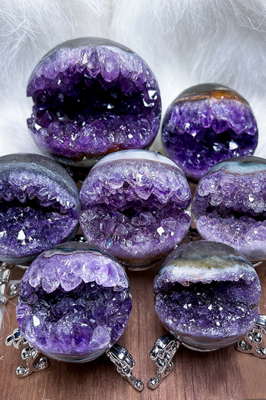 Natural Druzy Amethyst Cluster Spheres with Free Holders
