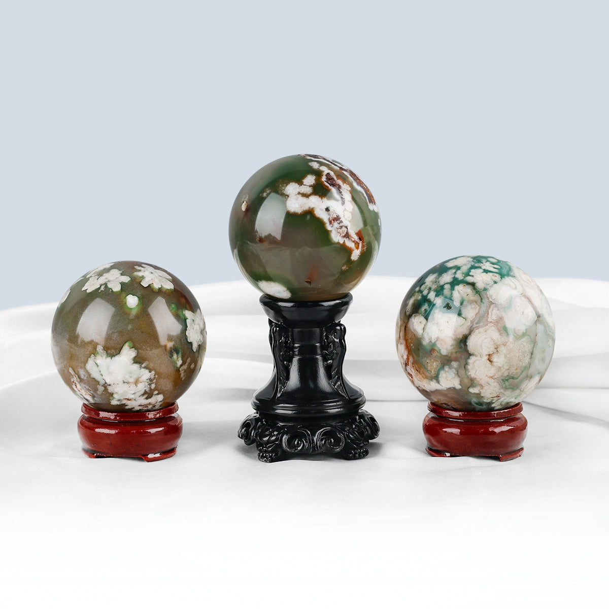 Natural Green Flower Agate Sphere Crystal Balls 2.36"