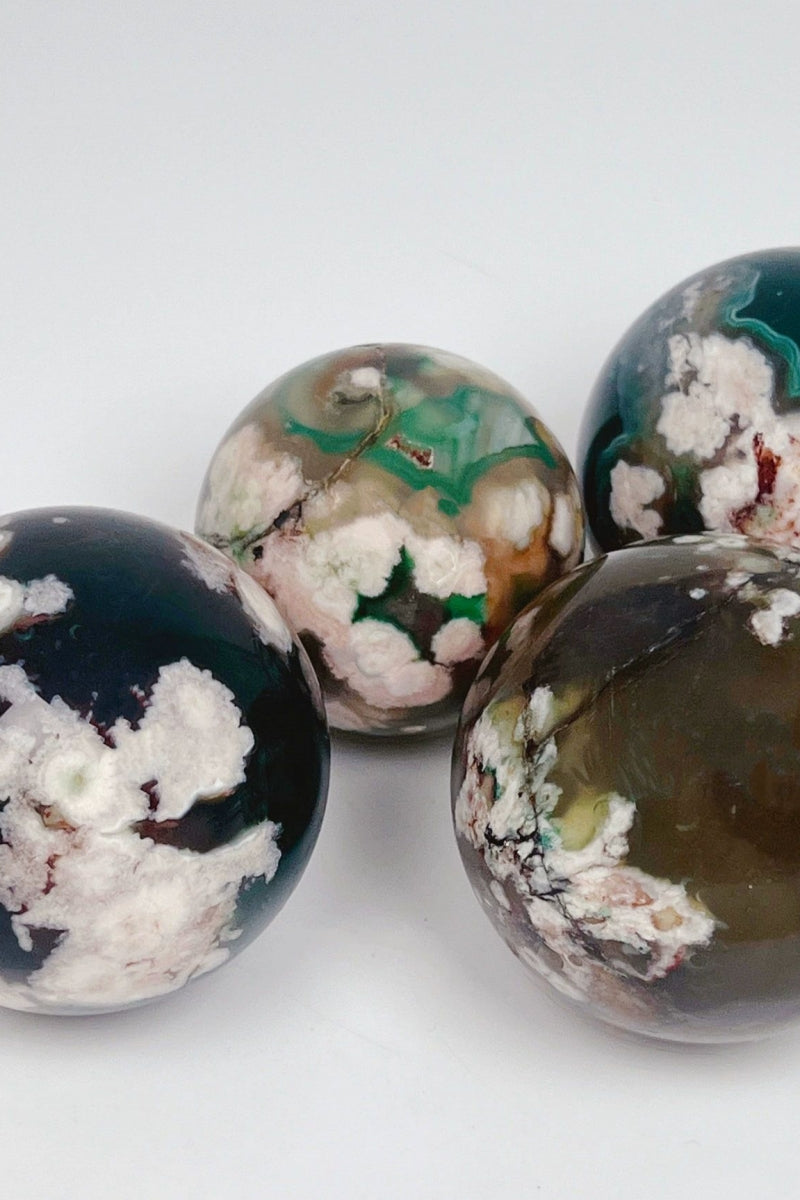 Natural Green Flower Agate Sphere Crystal Balls 2.36"