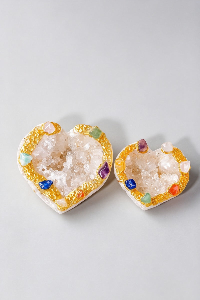 Natural Moroccan Agate Heart Geode Ornamen Carvings