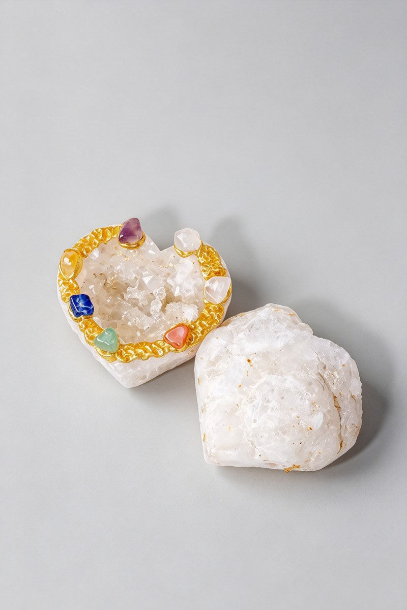 Natural Moroccan Agate Heart Geode Ornamen Carvings