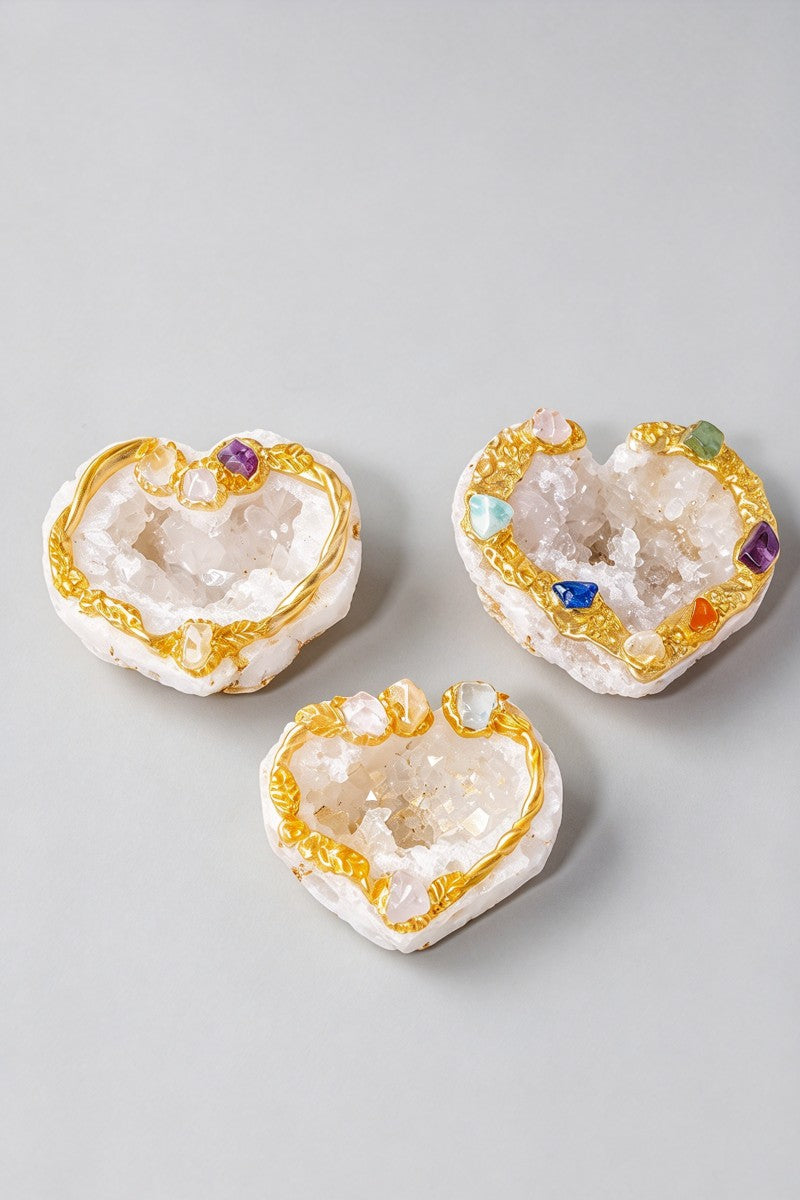 Natural Moroccan Agate Heart Geode Ornamen Carvings