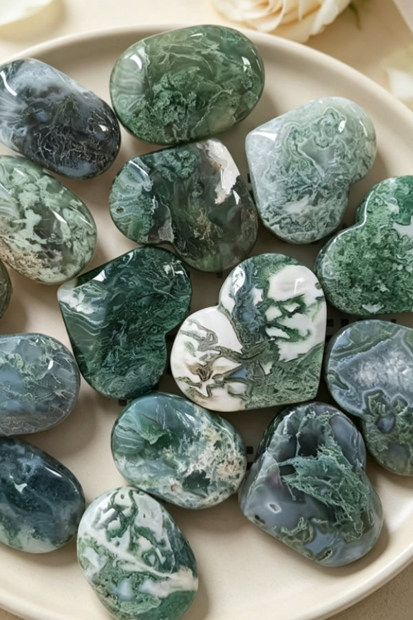 Natural Moss Agate Palm Stones