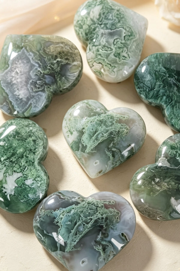 Natural Moss Agate Palm Stones