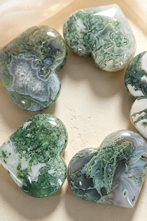 Natural Moss Agate Palm Stones
