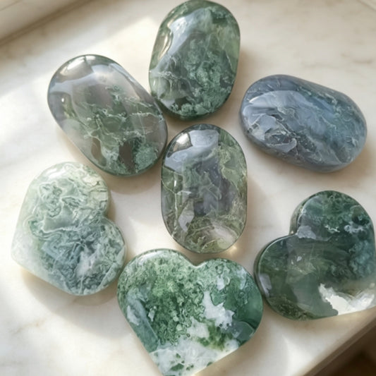 Natural Moss Agate Palm Stones and Hearts Combo 100g