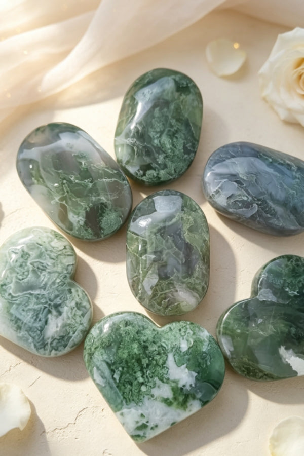 Natural Moss Agate Palm Stones