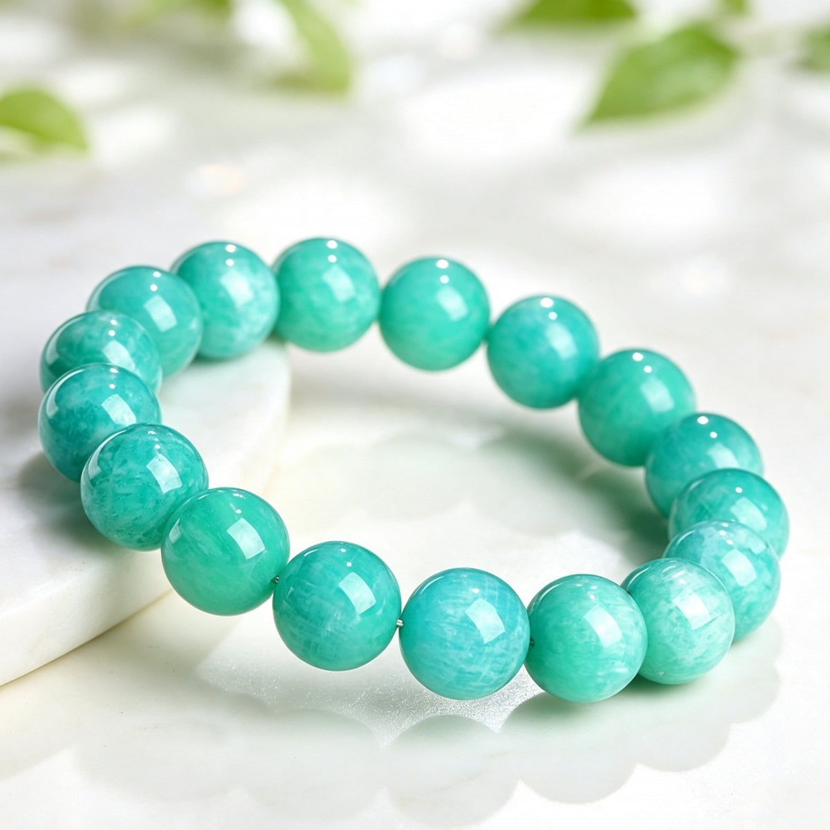 Natural Old Mine Amazonite Round Bead Bracelet