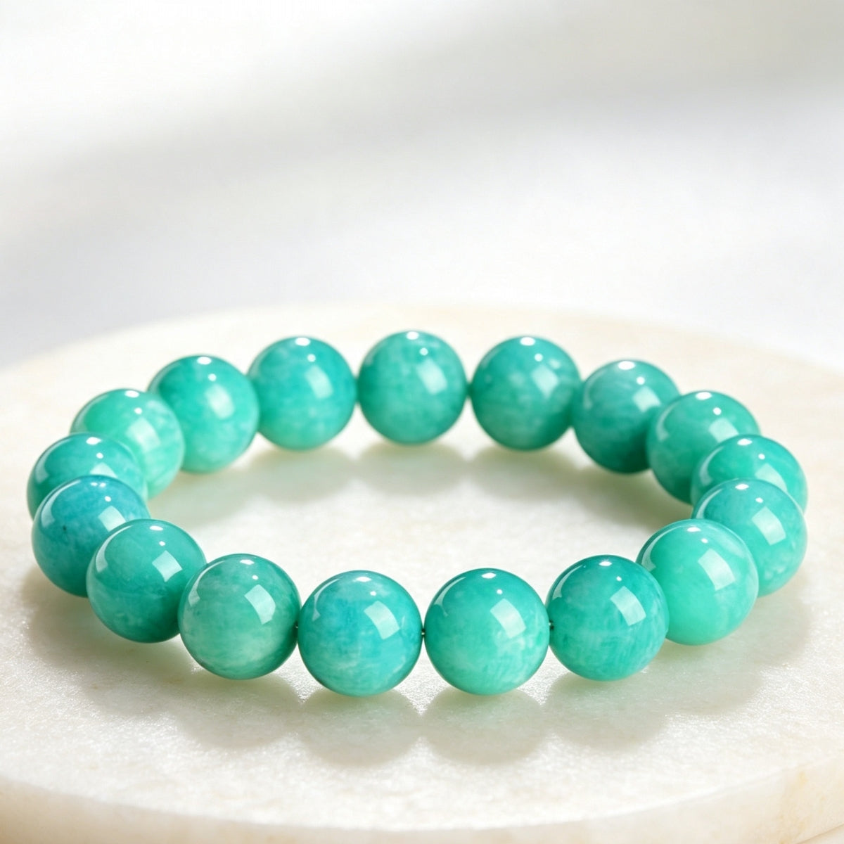 Natural Old Mine Amazonite Round Bead Bracelet