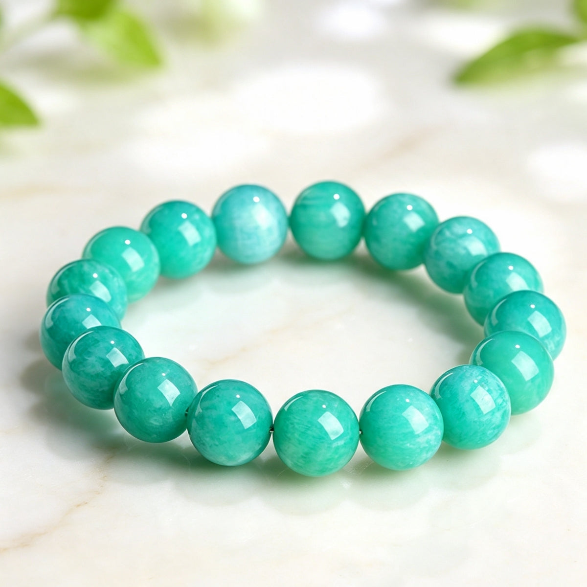 Natural Old Mine Amazonite Round Bead Bracelet