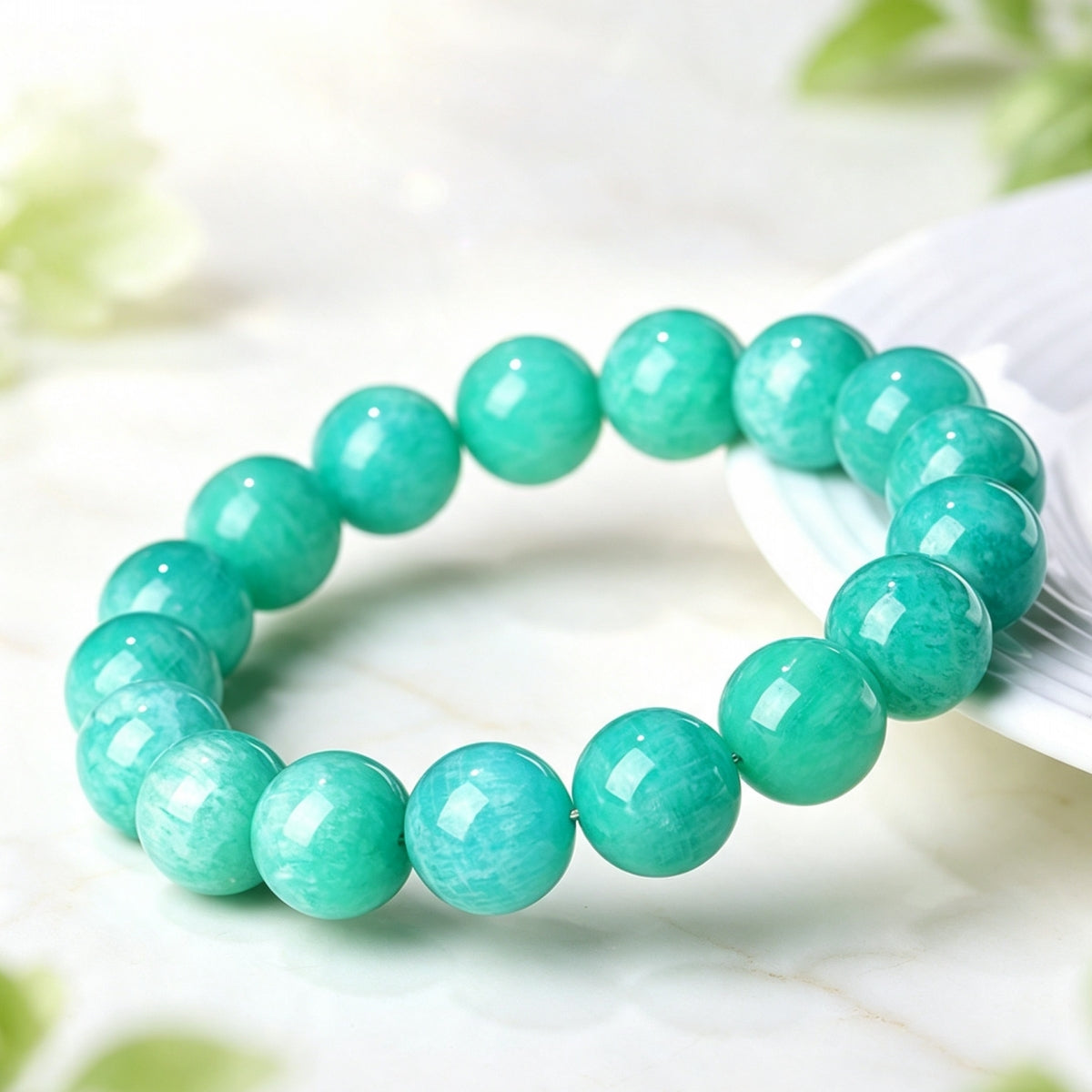 Natural Old Mine Amazonite Round Bead Bracelet