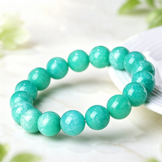 Natural Old Mine Amazonite Round Bead Bracelet