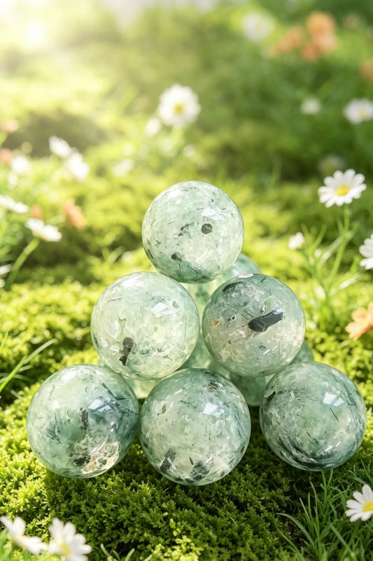 Natural Polished Prehnite Crystal Spheres 2.59”