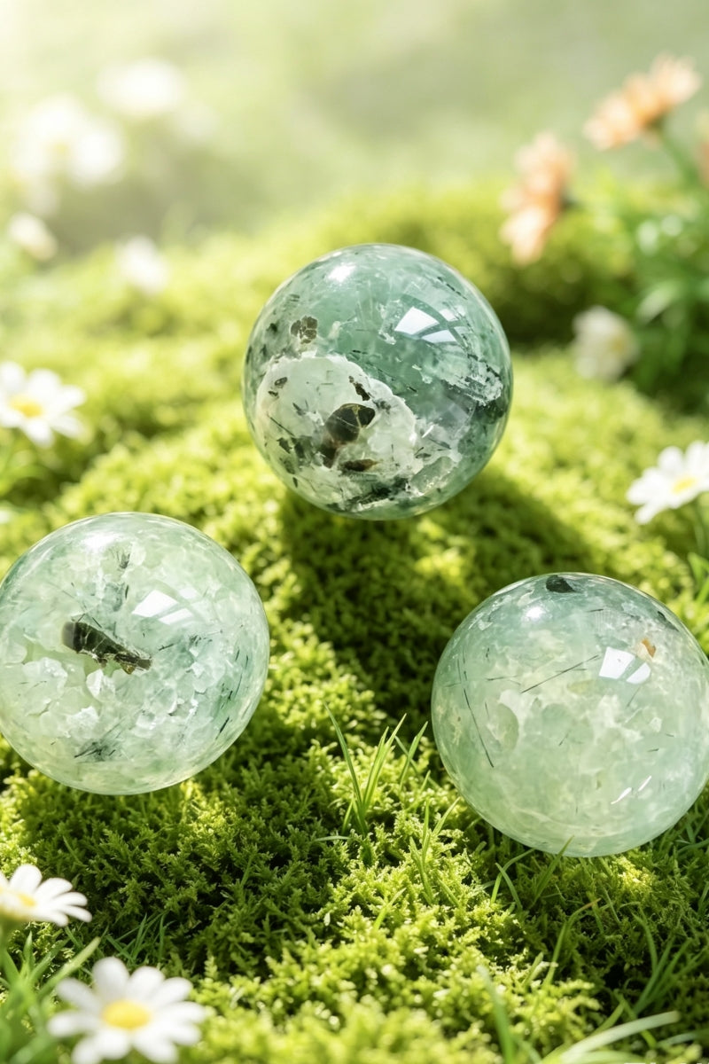 Natural Polished Prehnite Crystal Spheres 2.59”