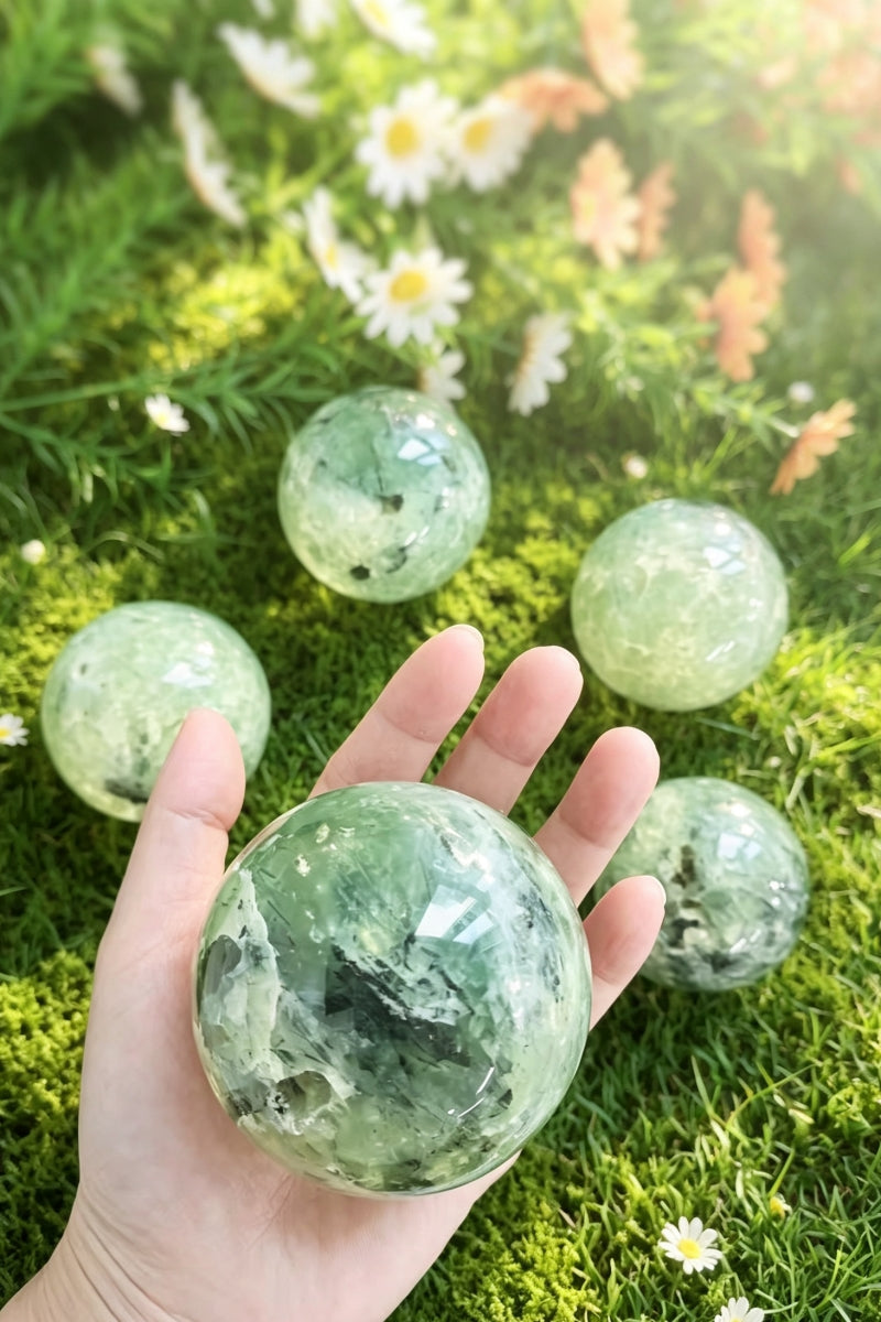 Natural Polished Prehnite Crystal Spheres 2.59”