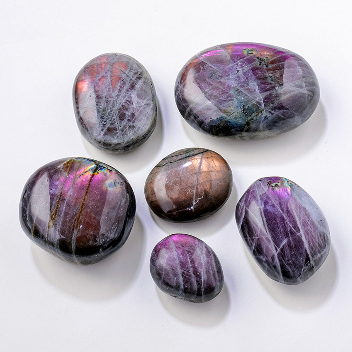 Natural Purple Flash Labradorite Palm Stones Smooth Tumbles