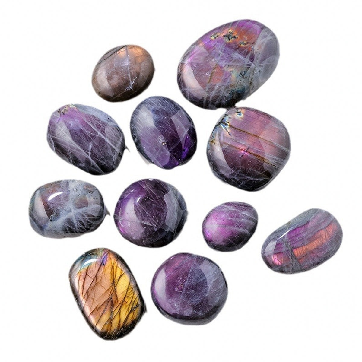 Natural Purple Flash Labradorite Palm Stones Smooth Tumbles