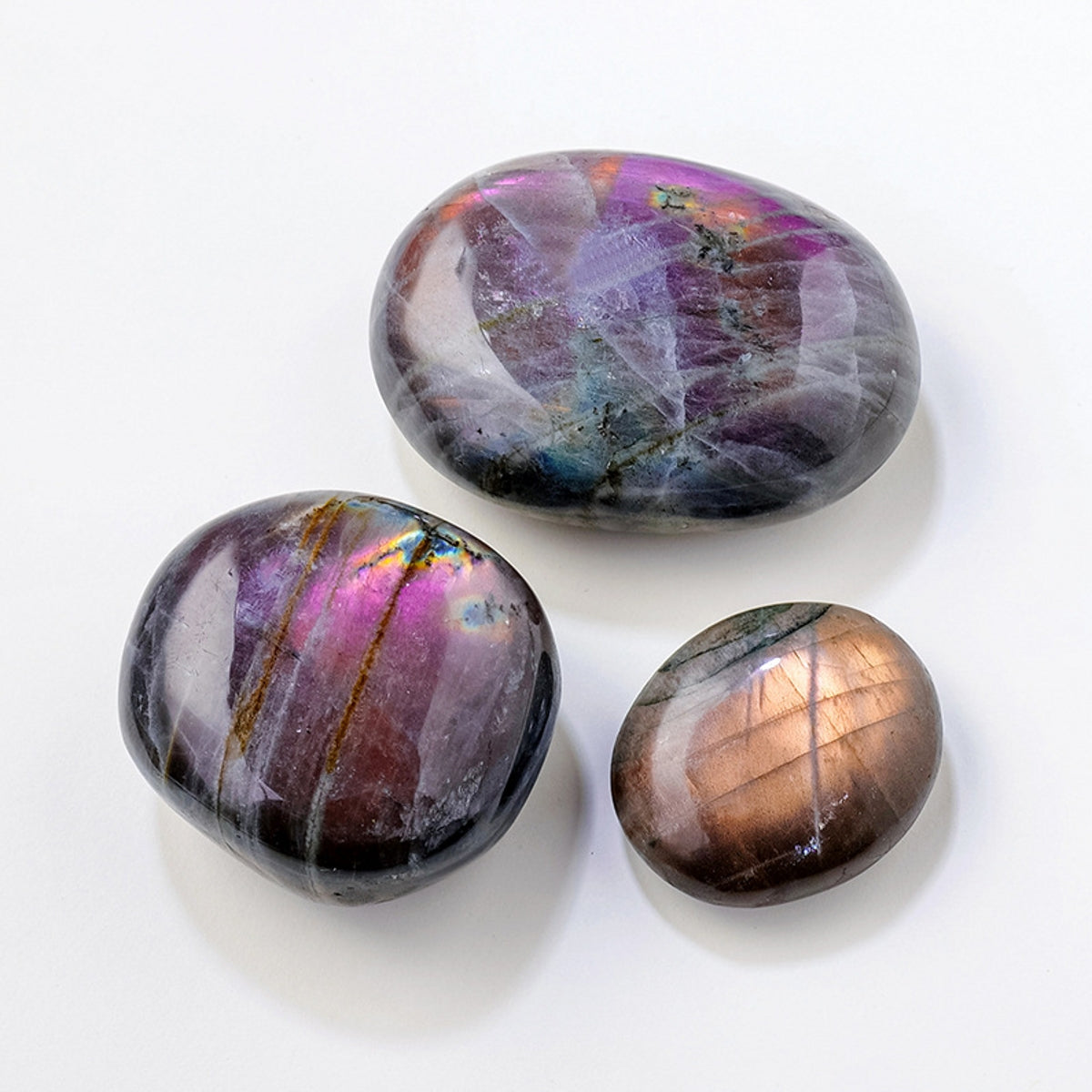 Natural Purple Flash Labradorite Palm Stones Smooth Tumbles
