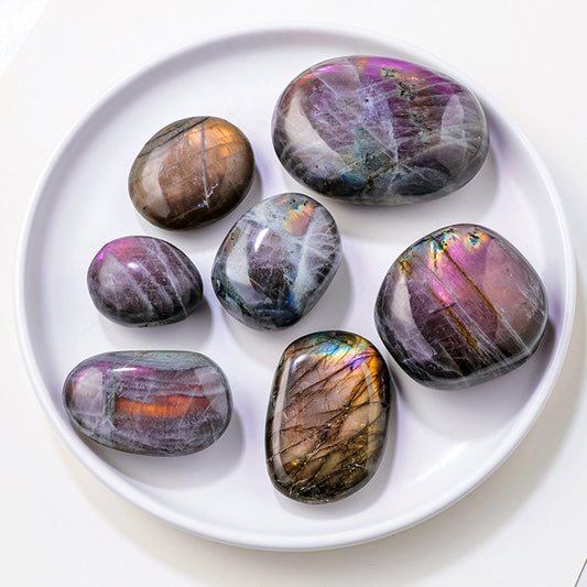 Natural Purple Flash Labradorite Palm Stones Smooth Tumbles