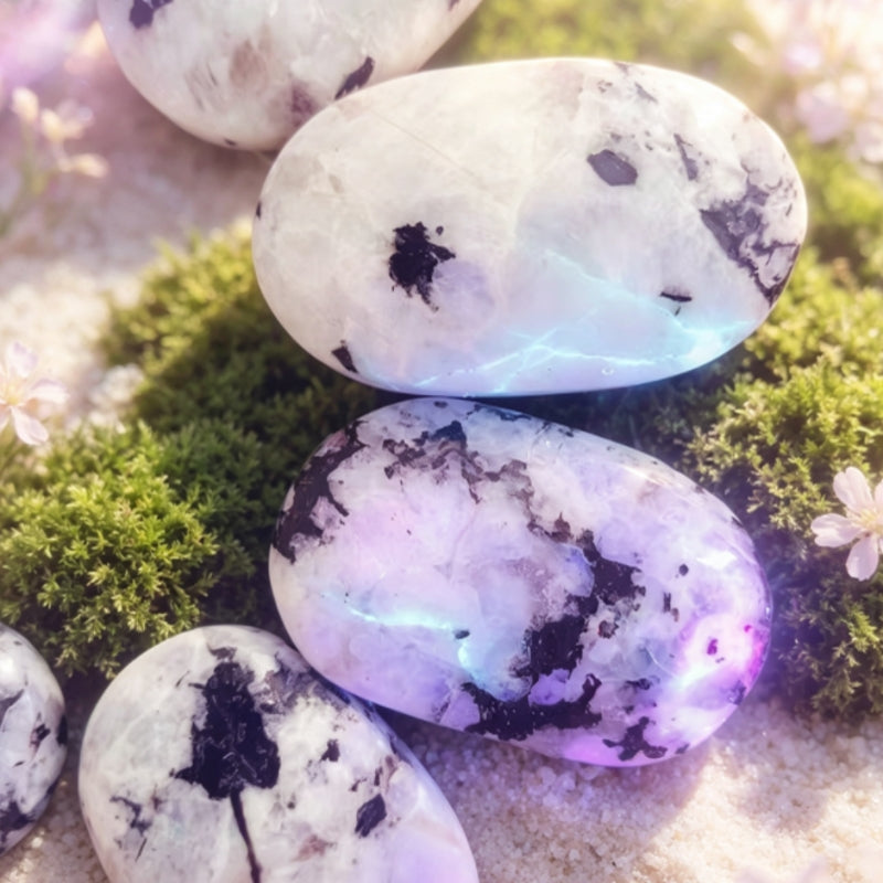 Natural Rainbow Moonstone Palm Stone Combo 100g