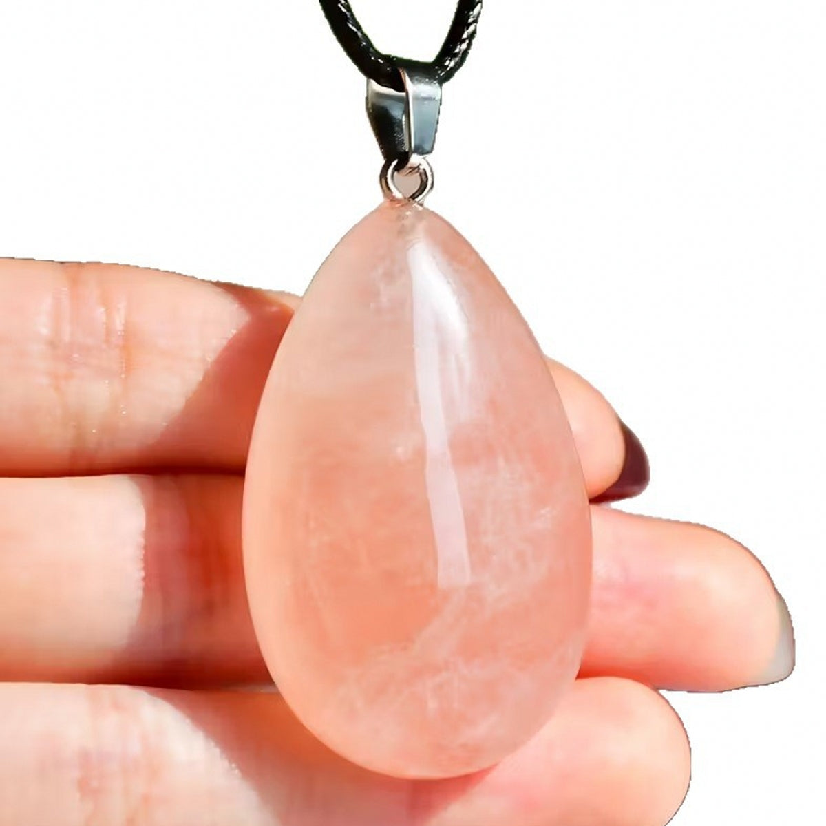 Natural Rose Quartz Crystal Teardrop Pendant