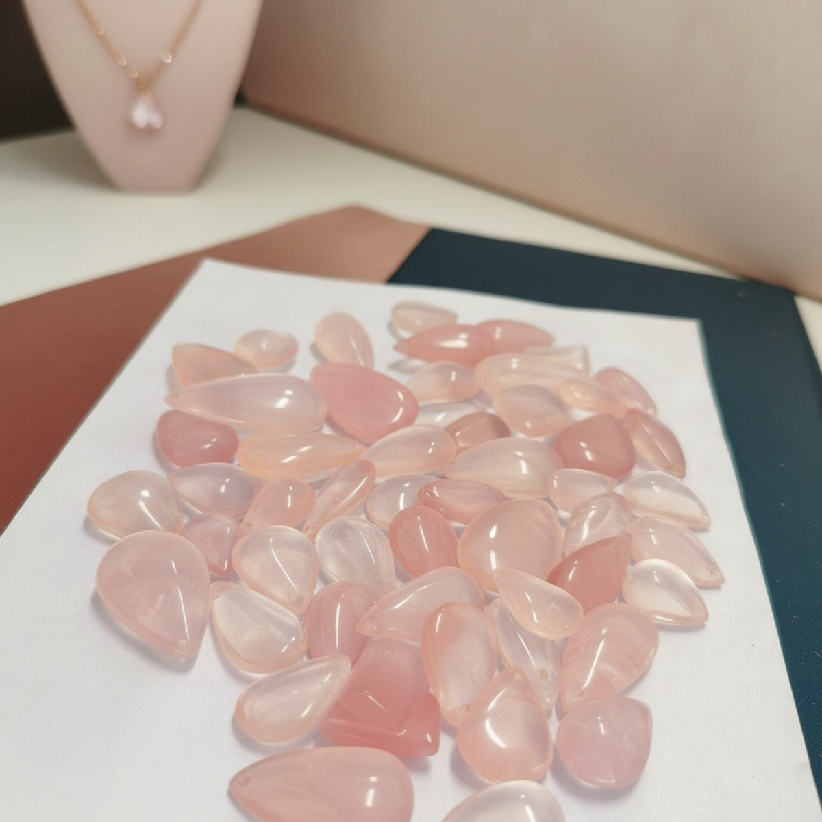 Natural Rose Quartz Crystal Teardrop Pendant