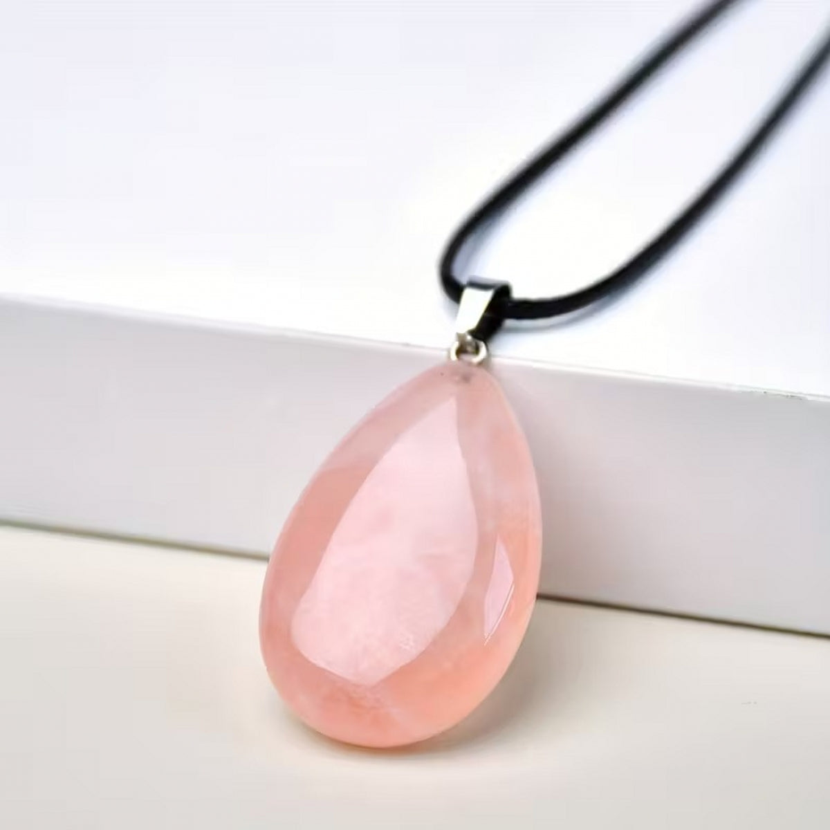 Natural Rose Quartz Crystal Teardrop Pendant