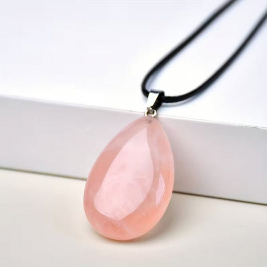 Natural Rose Quartz Crystal Teardrop Pendant