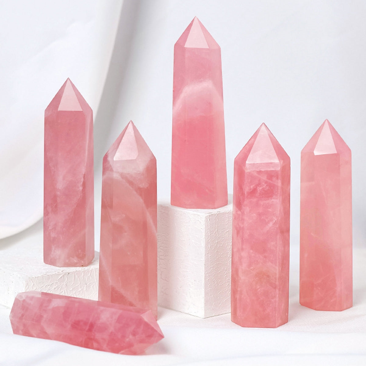 Natural Small Rose Quartz Towers Hexagonal Prisms 3"